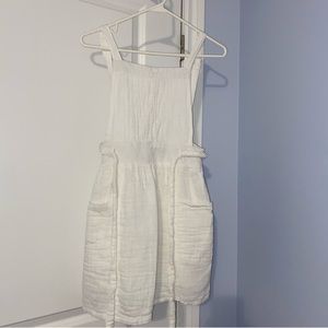 WHITE LINEN-STYLE OVERALL MINI DRESS
